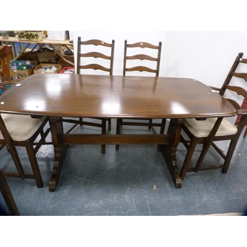 437 - Ercol refectory-style table and a set of six ladder-back chairs.