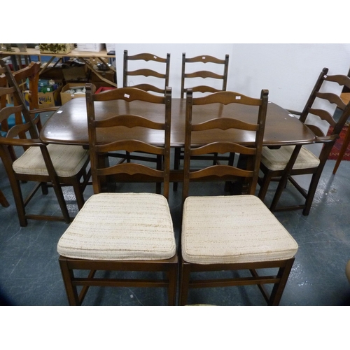 437 - Ercol refectory-style table and a set of six ladder-back chairs.