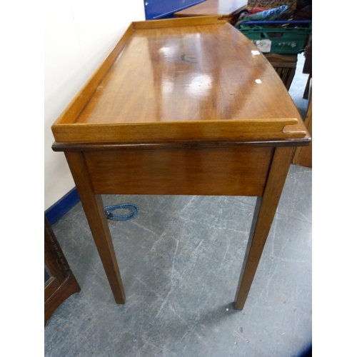 446 - 19th century mahogany hall table with three drawers and three-quarter galleried back.