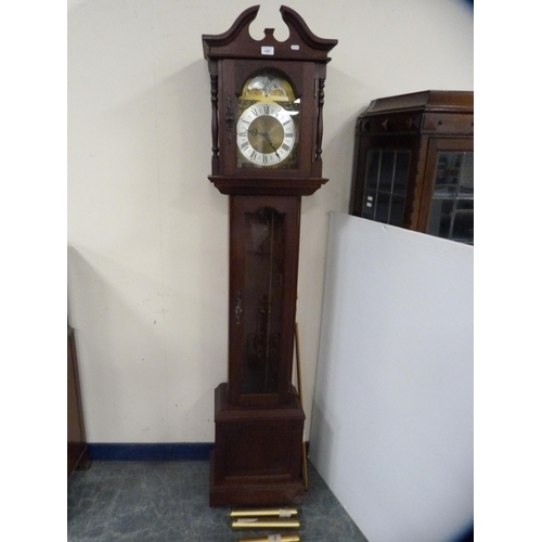 448 - Modern Emperor grandmother clock with weights and pendulum.