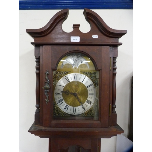 448 - Modern Emperor grandmother clock with weights and pendulum.