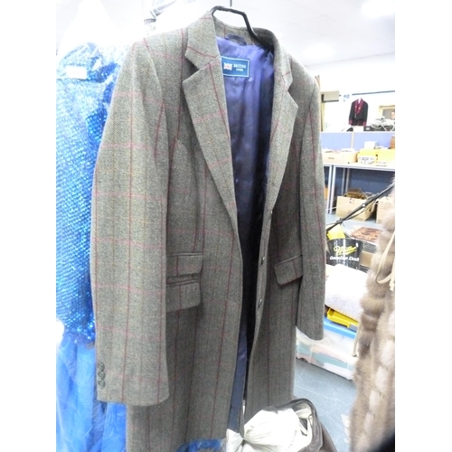 455 - Lady's British Tweed jacket, a pair of lederhosen, another jacket and a sequinned evening dress.