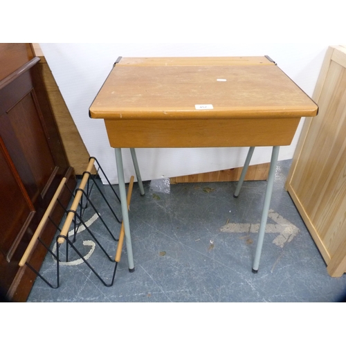 457 - Child's school desk and a contemporary magazine rack.  (2)