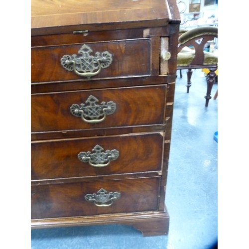 459 - Georgian inlaid mahogany writing bureau (a/f).