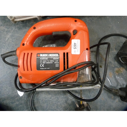 465 - Bosch chainsaw, Black & Decker sander, Black & Decker Alligator chainsaw, power pack, Black ... 