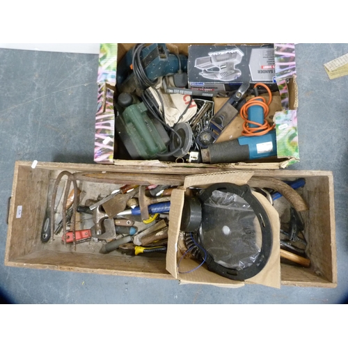 472 - Antique wooden toolbox containing assorted hand tools etc.