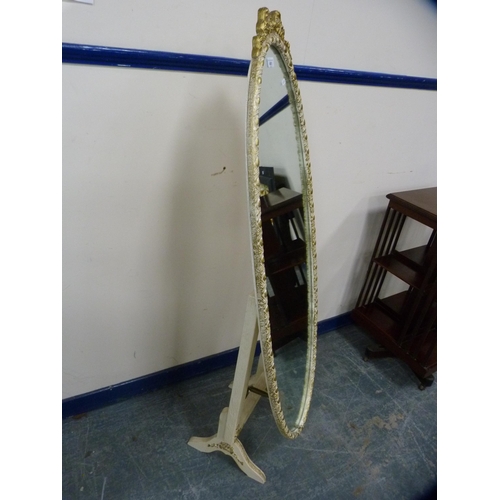 481 - French-style cream painted cheval mirror.