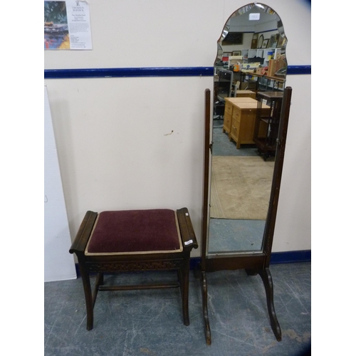 482 - Mahogany piano stool and a cheval mirror.  (2)