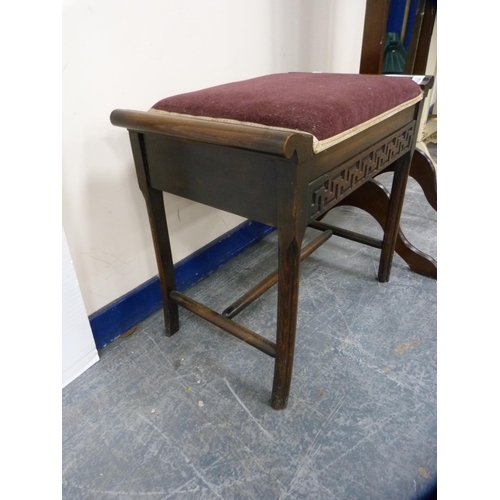 482 - Mahogany piano stool and a cheval mirror.  (2)