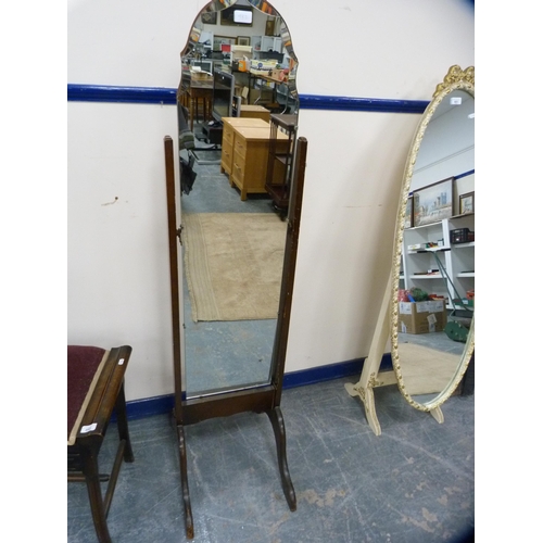 482 - Mahogany piano stool and a cheval mirror.  (2)