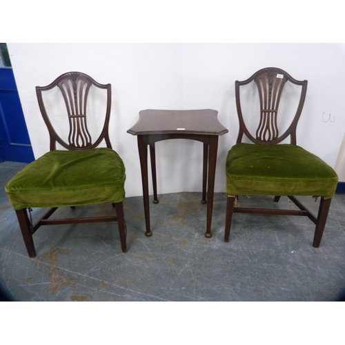 483 - Pair of Hepplewhite-style mahogany dining chairs and an oak occasional table.  (3)