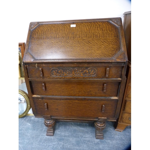 487 - Mid-century oak writing bureau.