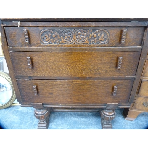 487 - Mid-century oak writing bureau.