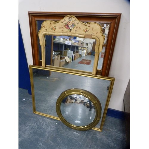 488 - Georgian-style painted wall mirror, a convex mirror and two others.  (4)