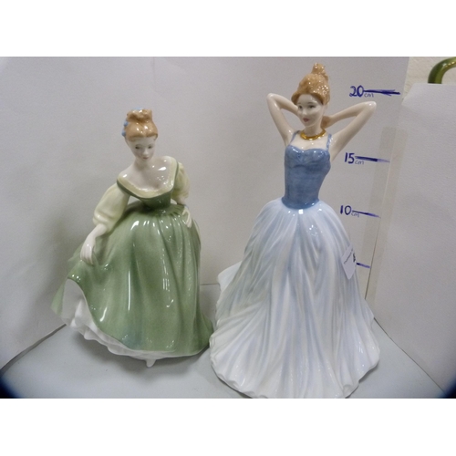 49 - Royal Doulton figures, 'Lynne' and 'Finishing Touches', Coalport 'Ladies of Fashion' etc.  (5)