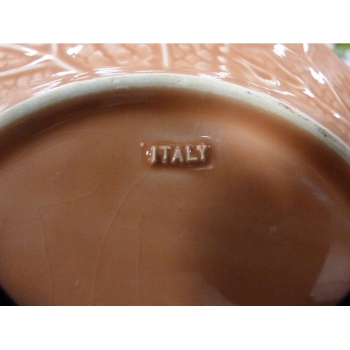 67 - Set of Italian leaf moulded dishes and a terracotta crock.