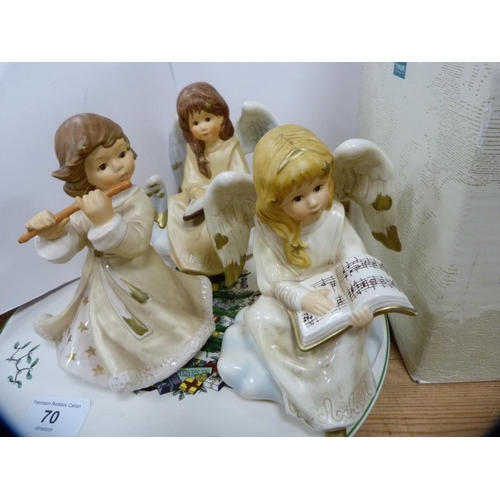 70 - Set of three Goebel model angel figures, also a Spode Christmas tree plate, Bozner figure of an ange... 