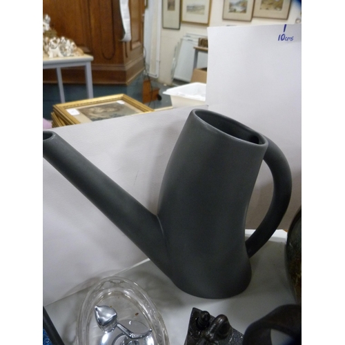 77 - Model iron, art pottery jug, coffee grinder etc.