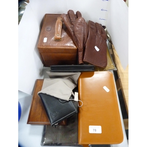 78 - Radley purse, gentleman's cased grooming kit, pair of driving gloves, jewellery box etc.