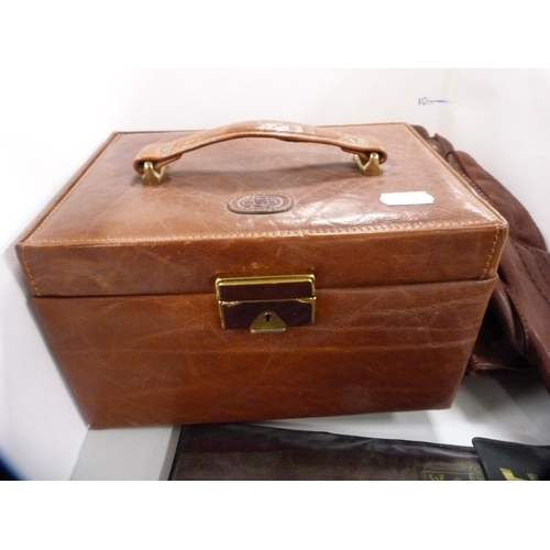 78 - Radley purse, gentleman's cased grooming kit, pair of driving gloves, jewellery box etc.