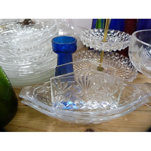 80 - Collection of glassware to include decanters, coloured glass bottles, sweet stand etc.