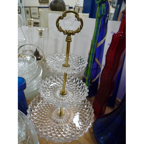 80 - Collection of glassware to include decanters, coloured glass bottles, sweet stand etc.