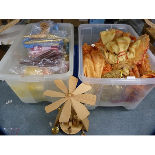 87 - Two cartons containing Christmas ornaments, dolls etc.