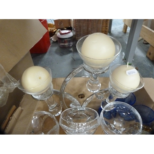 88 - Collection of various glassware including candelabrum, candlesticks, sundae dishes etc.