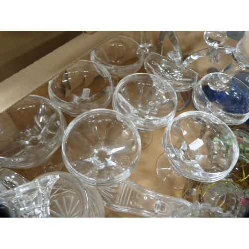 88 - Collection of various glassware including candelabrum, candlesticks, sundae dishes etc.