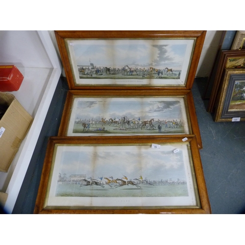 99 - Set of three framed horse racing prints, 'Winning', 'Preparing to Start', 'Weighing & Rubbing Do... 