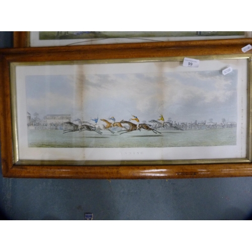 99 - Set of three framed horse racing prints, 'Winning', 'Preparing to Start', 'Weighing & Rubbing Do... 