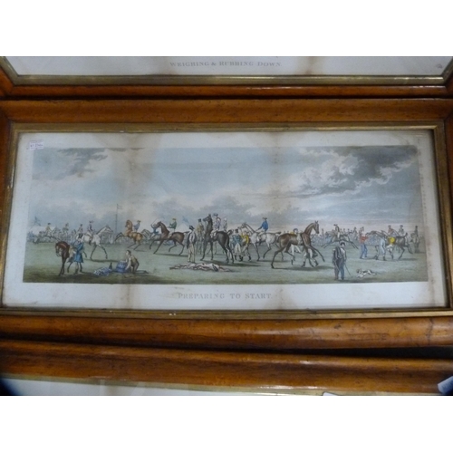 99 - Set of three framed horse racing prints, 'Winning', 'Preparing to Start', 'Weighing & Rubbing Do... 