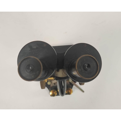 270 - Early 20th century microscope with double lens, Charles Perry, London, stamped twice for maker and f... 