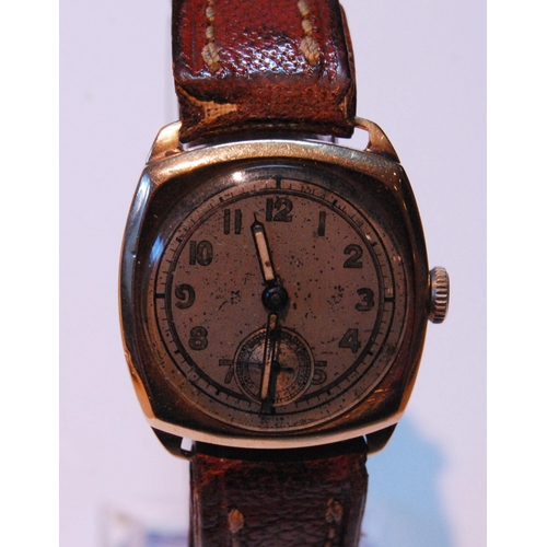 135 - Meteor 9ct gold 15 rubies manual wind watch, c. 1940s/50s, the silvered dial with Arabic numerals an... 