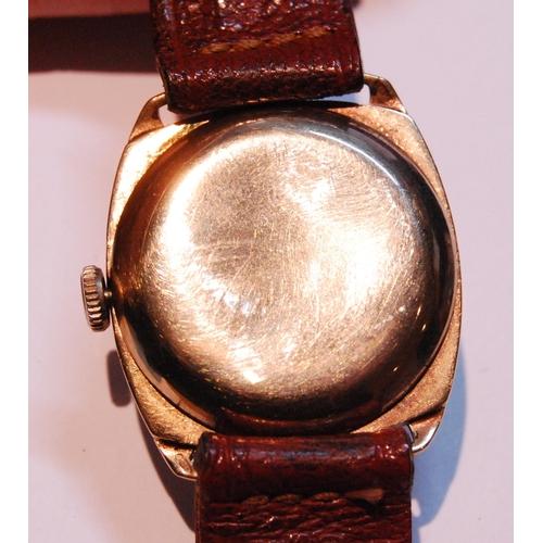 135 - Meteor 9ct gold 15 rubies manual wind watch, c. 1940s/50s, the silvered dial with Arabic numerals an... 