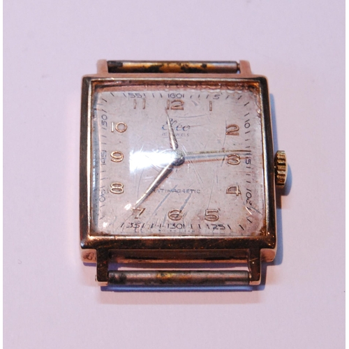 136 - Elco 9ct gold 15 jewels gent's manual wind watch, c. 1950s, in square case with silvered dial, Arabi... 