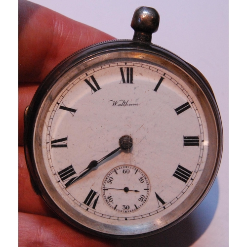 114 - Waltham silver-cased open face pocket watch, hallmarks for Birmingham, and an Edward VII silver-case... 