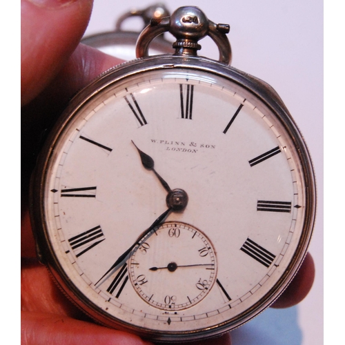 116 - Late Victorian silver-cased open face pocket watch, hallmarks for London 1890-91, retailed by W Flin... 