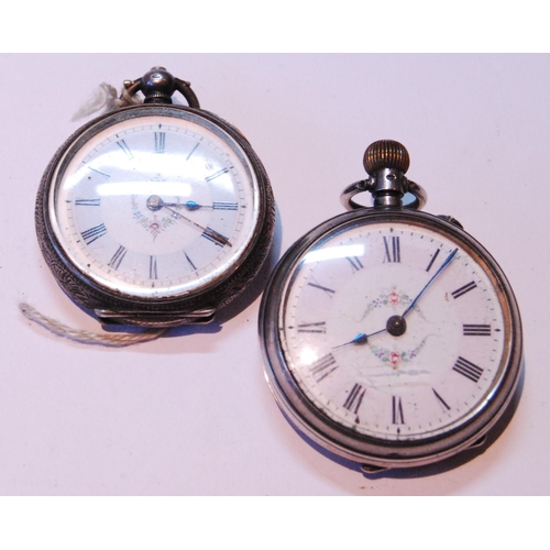 120 - Two continental silver-cased open face ladies' pocket watches, stamped 0.935 and 800, 87g gross.&nbs... 