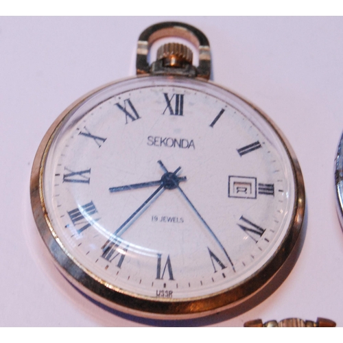 123 - Two Sekonda 18 jewels pocket watches, two Sekonda 19 jewels ladies' pocket watches and a Hanowa 17 r... 