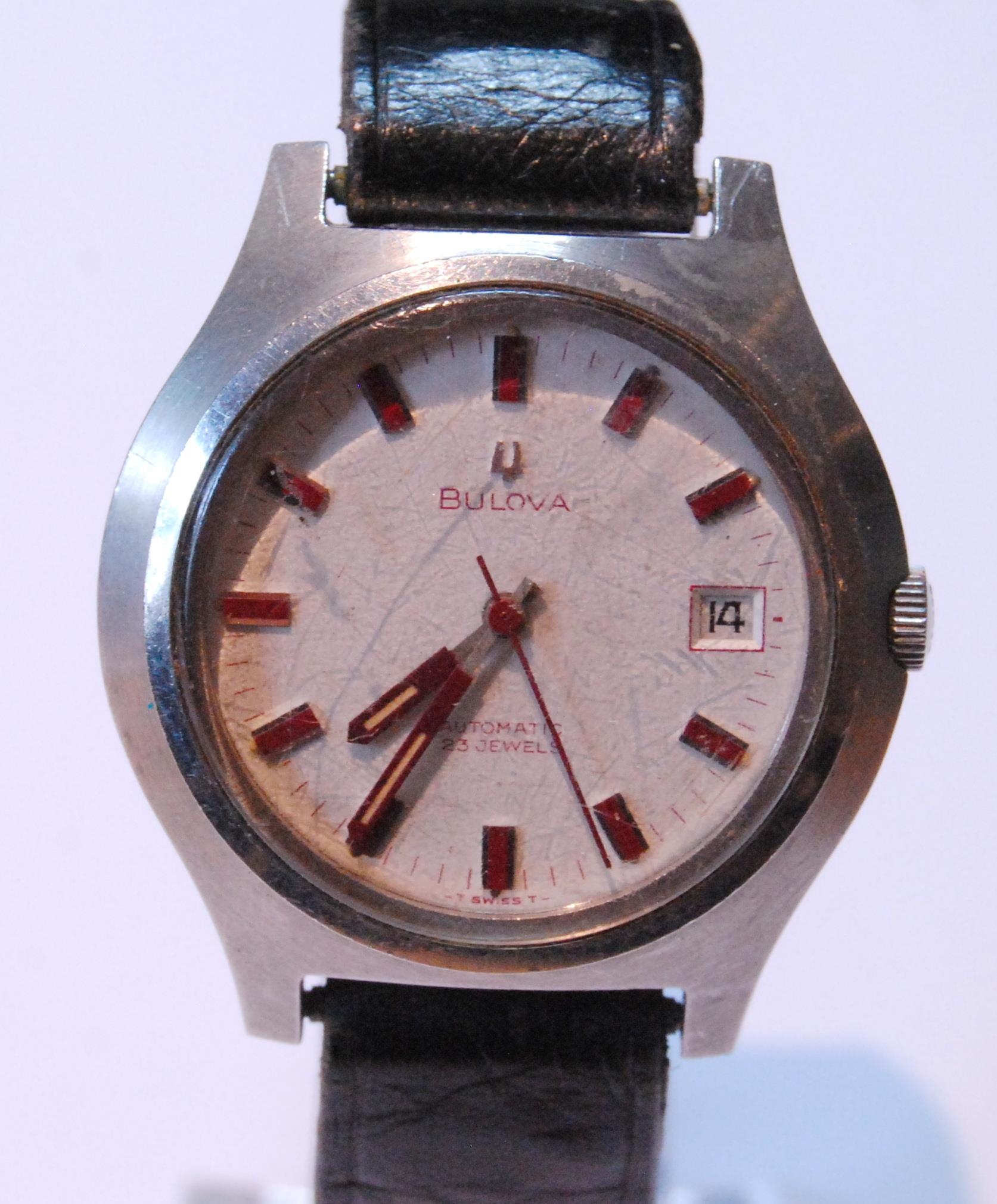 Bulova Automatic 23 jewels gent s wristwatch c. 1960s in stainless steel case the signed white di