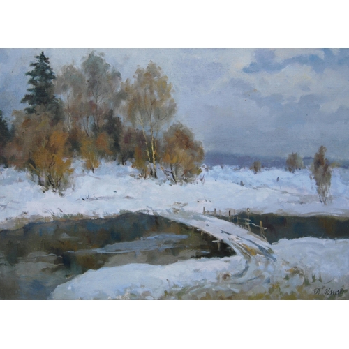 297 - Petro Magro (20th Century, Continental)Village under Snow (Peace) 1994Signed, oil on canvas, 40cm x ... 