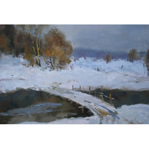 297 - Petro Magro (20th Century, Continental)Village under Snow (Peace) 1994Signed, oil on canvas, 40cm x ... 