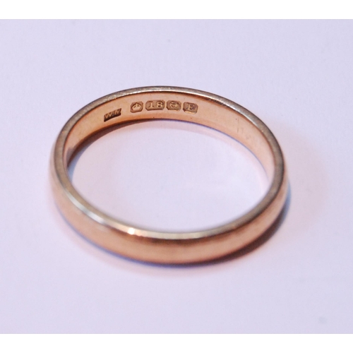 77 - 18ct gold plain band ring, hallmarks for Birmingham, size S, 5g.