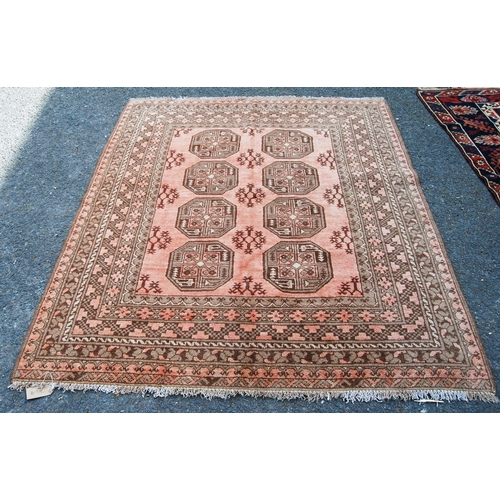 299 - Antique Afghan hand-knotted rug with two rows of four geometric octagonal medallions interspersed by... 