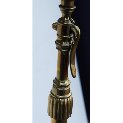 344 - Brass extending floor lamp, c. early 20th century, the knopped column on shaped platform base and ci... 