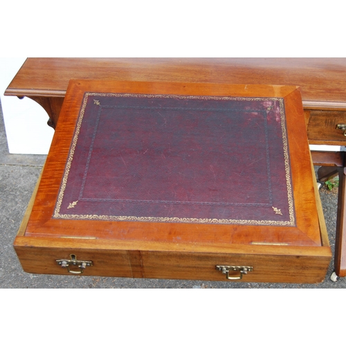 349 - Mahogany campaign-style writing table, c. early 20th century, with large pull-out drawers containing... 