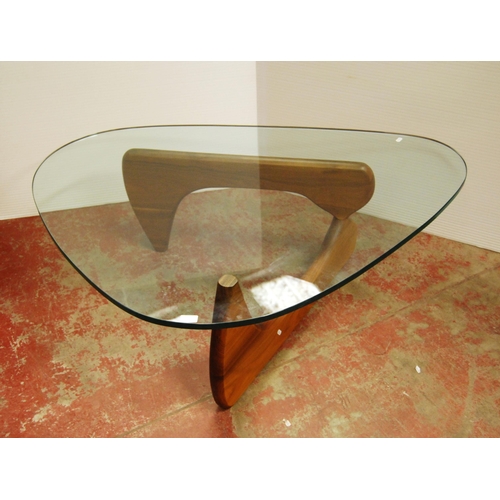 350 - In the Manner of Sika MøblerRetro Danish teak designer coffee table with shaped glass top, possibly ... 