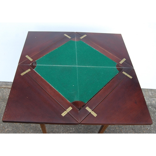 351 - Edwardian marquetry inlaid envelope card table, with all over chequered coromandel and satinwood inl... 