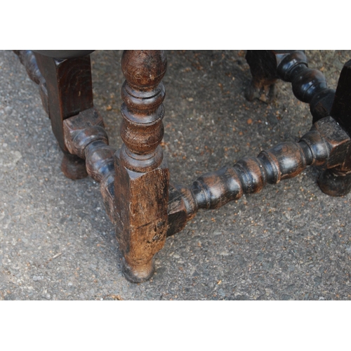 356 - Antique oak gateleg supper table in the Charles II style, with all over banding of motifs to the top... 